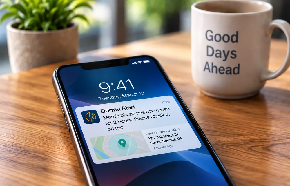 A phone showing a Dormu alert about unusual inactivity